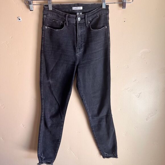Good American Good Curve Crop Womens Wash Denim‎ Black Jeans Raw Hem Size 26 - Picture 1 of 6